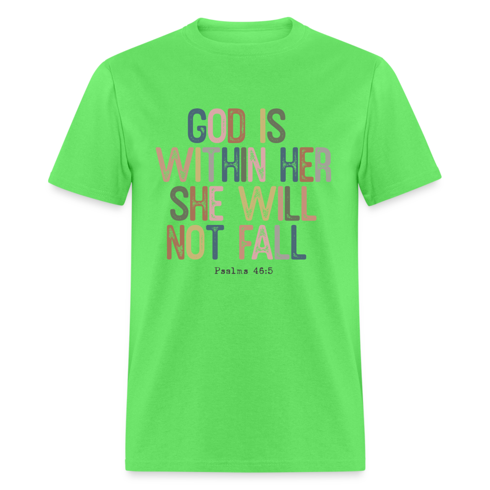 God is within Her She Will Not Fail T-Shirt (Psalms 46:5) - Color: kiwi