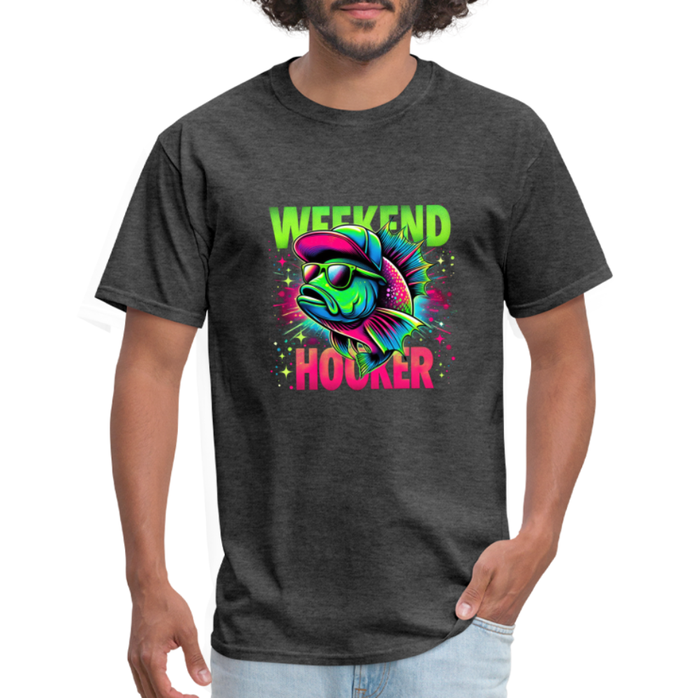Weekend Hooker (Fishing) T-Shirt - Color: heather black