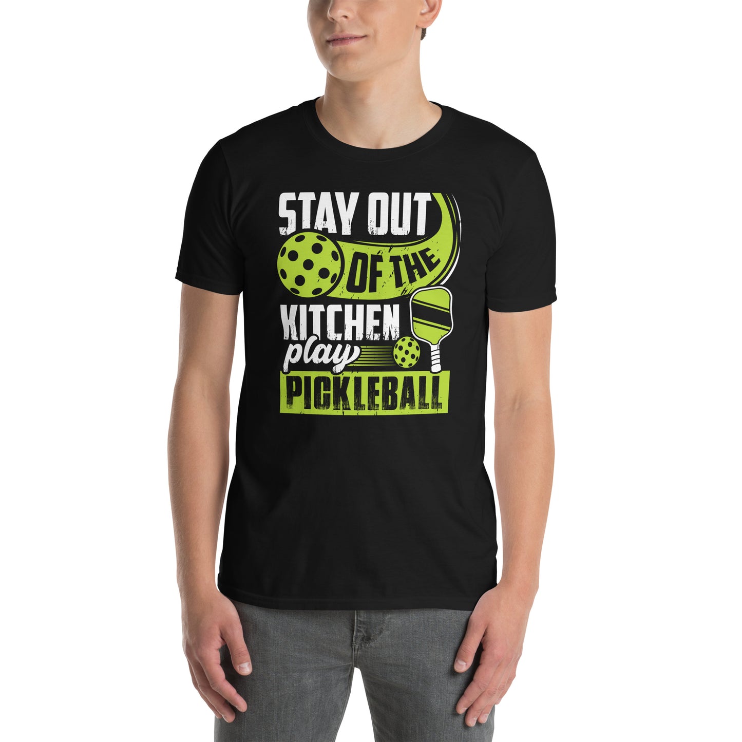 Stay Out Of The Kitchen Play Pickleball Graphic Tee - Color: Black