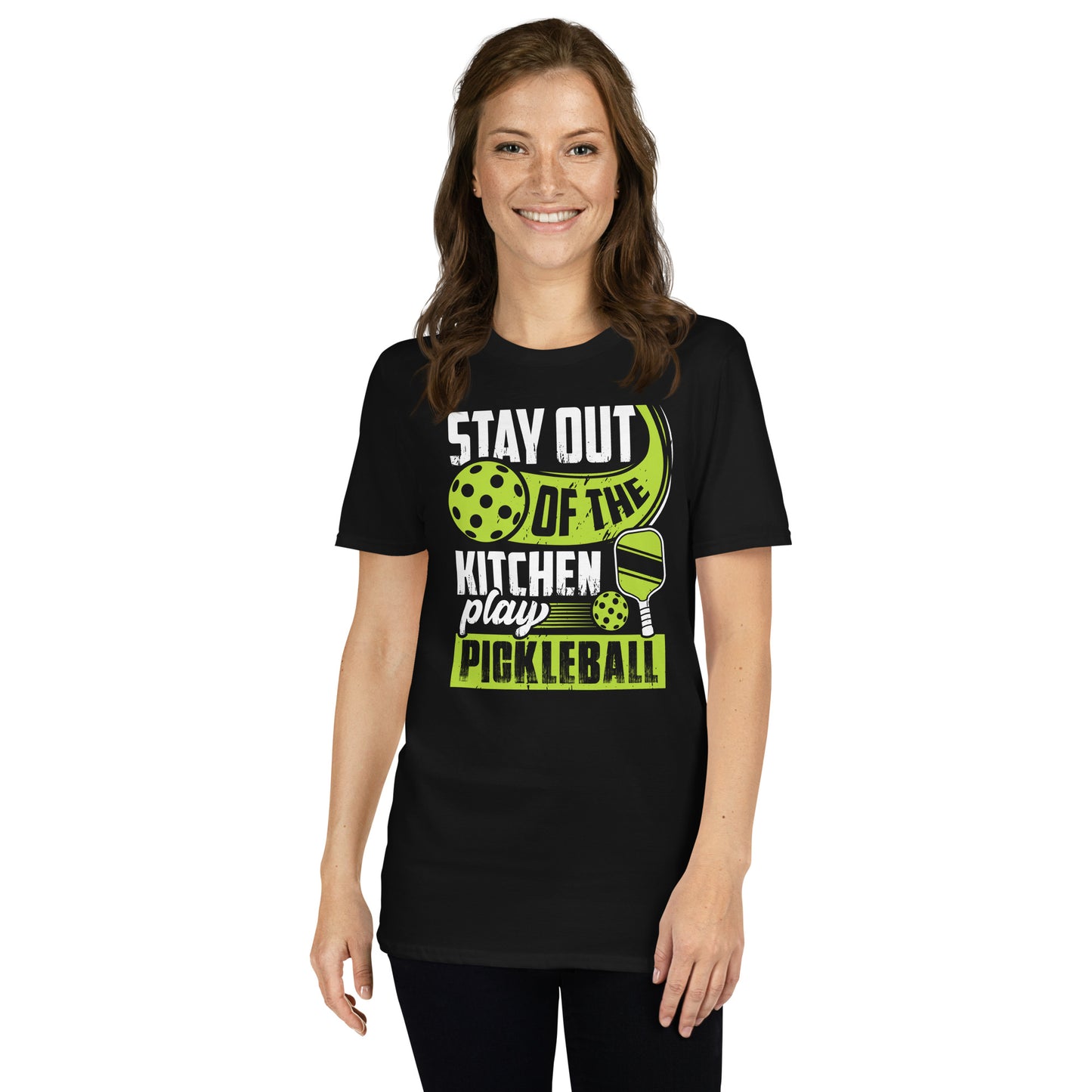 Stay Out Of The Kitchen Play Pickleball Graphic Tee - Color: Black