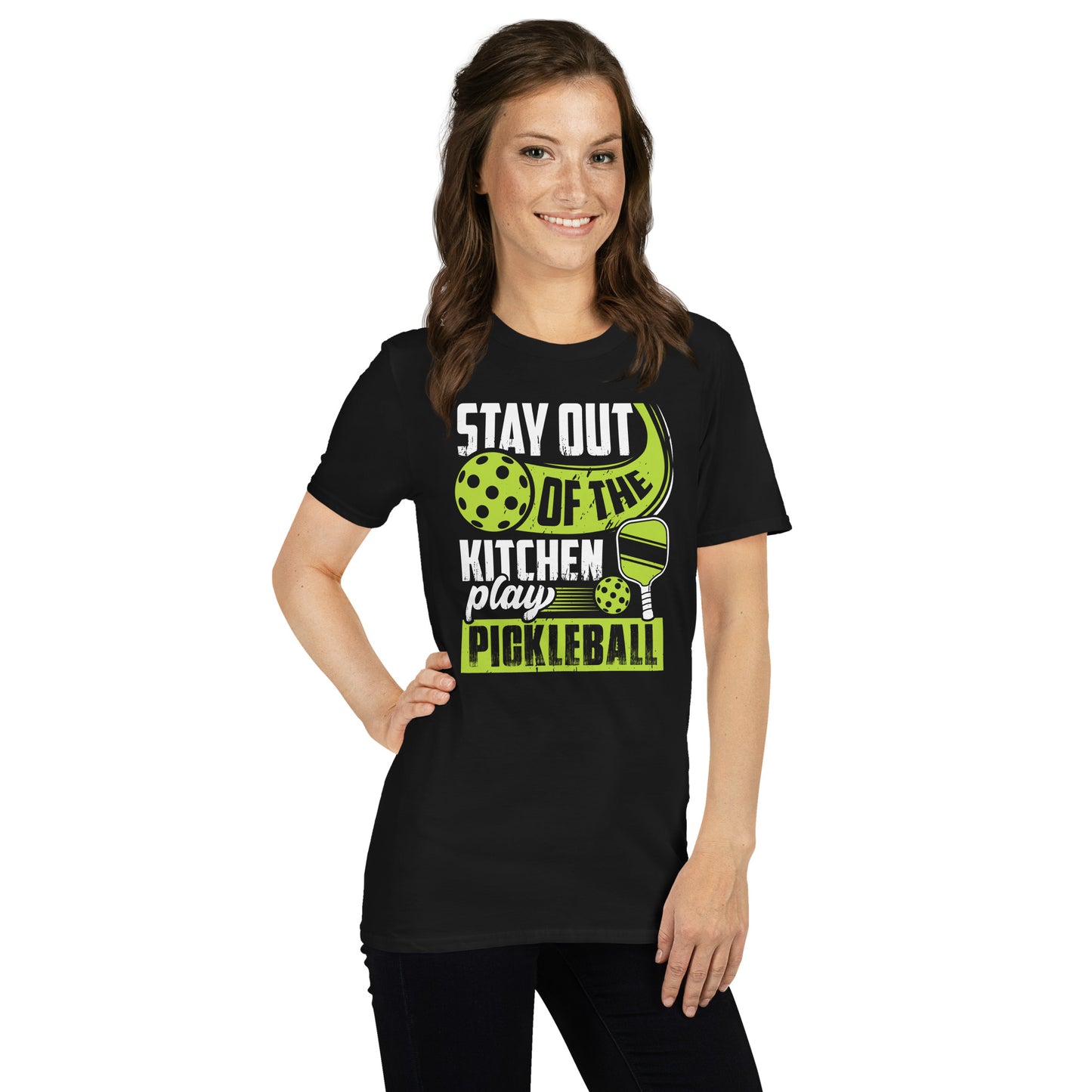 Stay Out Of The Kitchen Play Pickleball Graphic Tee - Color: Black