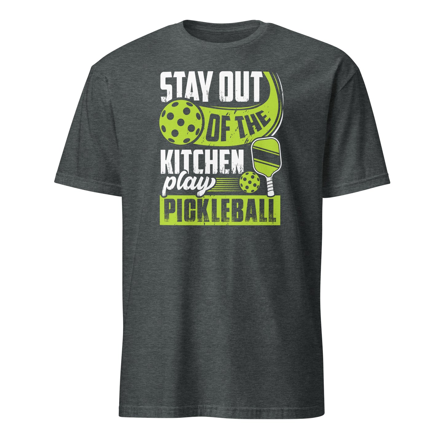 Stay Out Of The Kitchen Play Pickleball Graphic Tee - Color: Dark Heather
