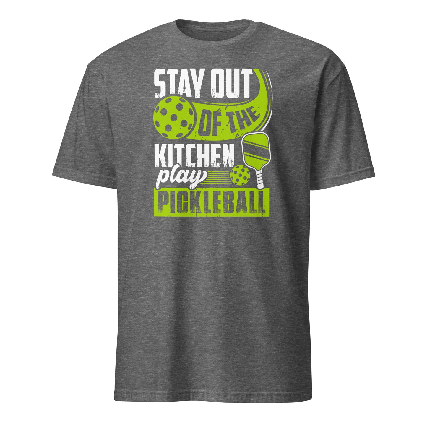 Stay Out Of The Kitchen Play Pickleball Graphic Tee - Color: Graphite Heather