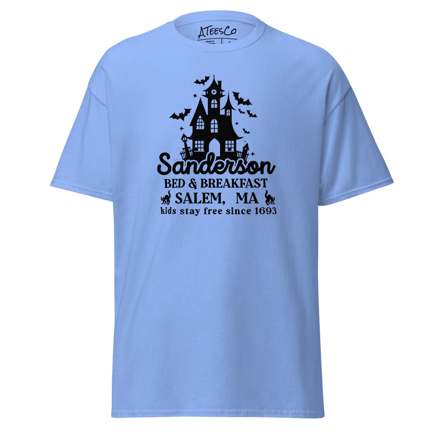 Sanderson Bed & Breakfast Salem MA (Halloween) T-Shirt - Color: Carolina Blue