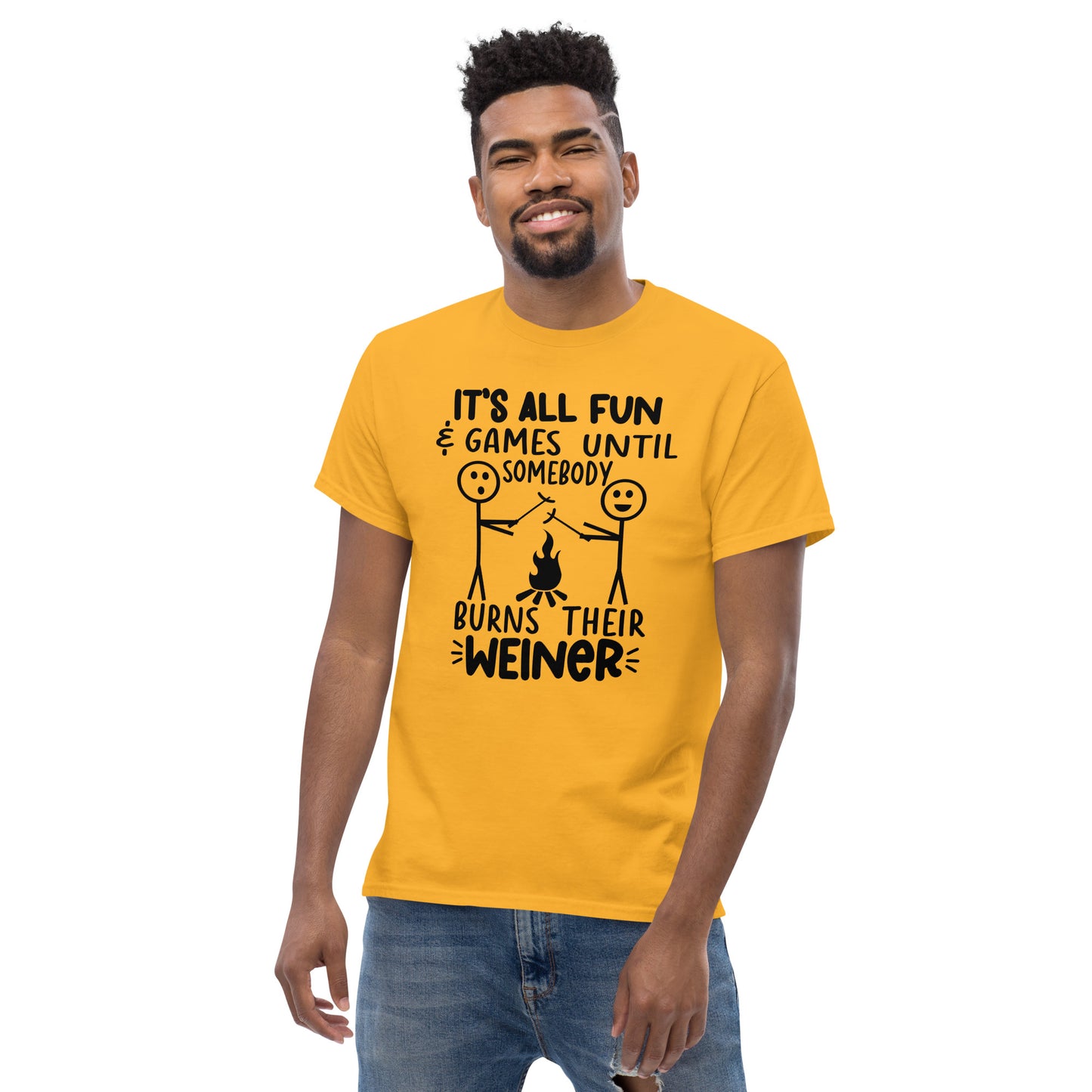 It's All Fun & Games Until Somebody Burns Their Weiner (BBQ Grilling Humor) T-Shirt - Color: Red