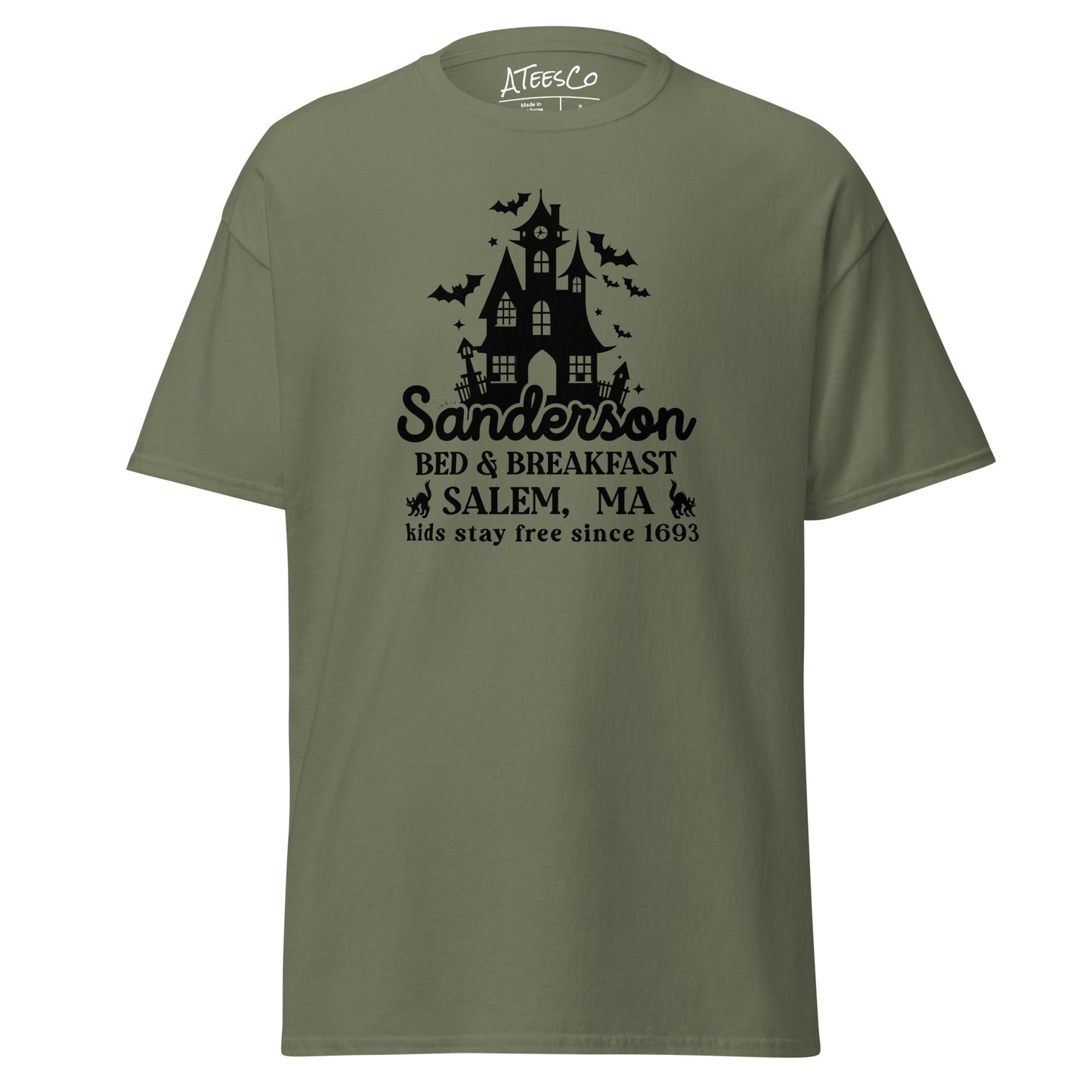 Sanderson Bed & Breakfast Salem MA (Halloween) T-Shirt - Color: Military Green