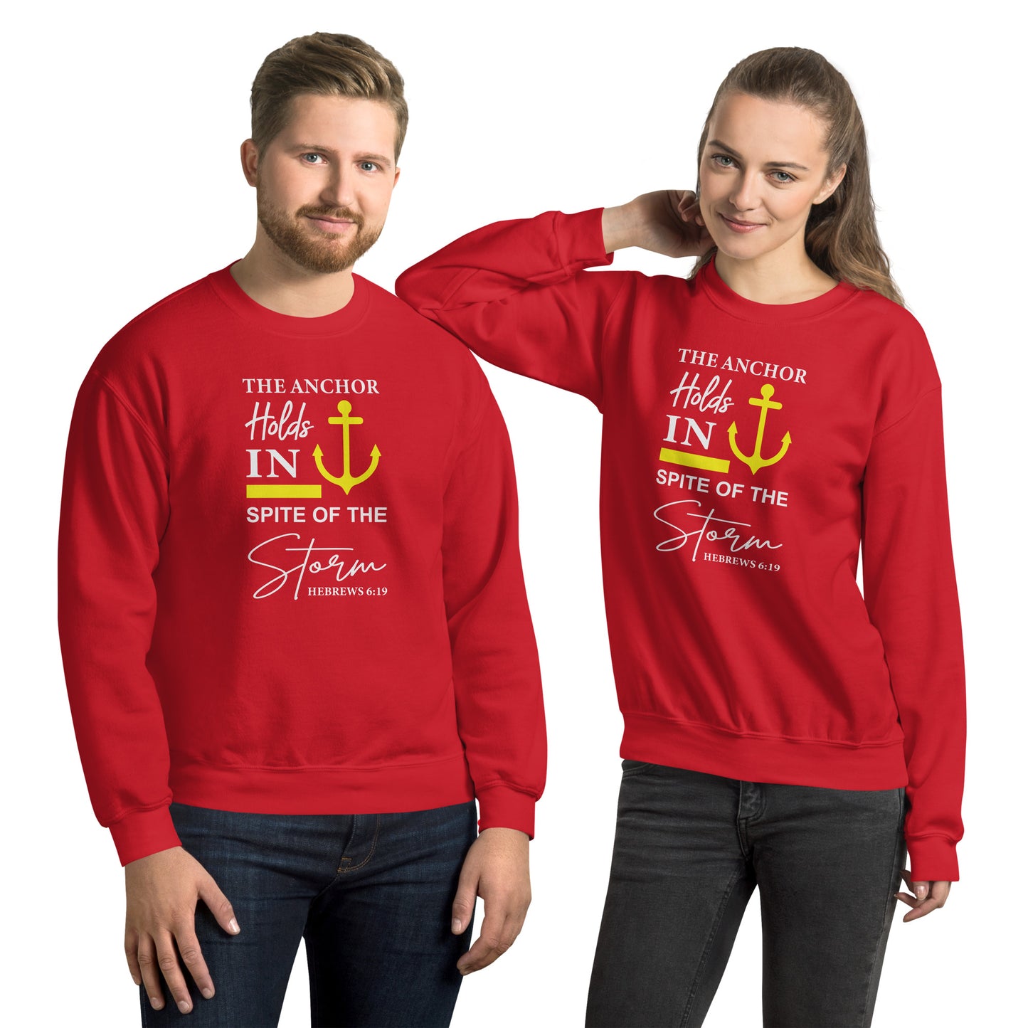 The Anchor Holds in Spite of the Storm (Hebrews 6:19) Sweatshirt - Color: Red