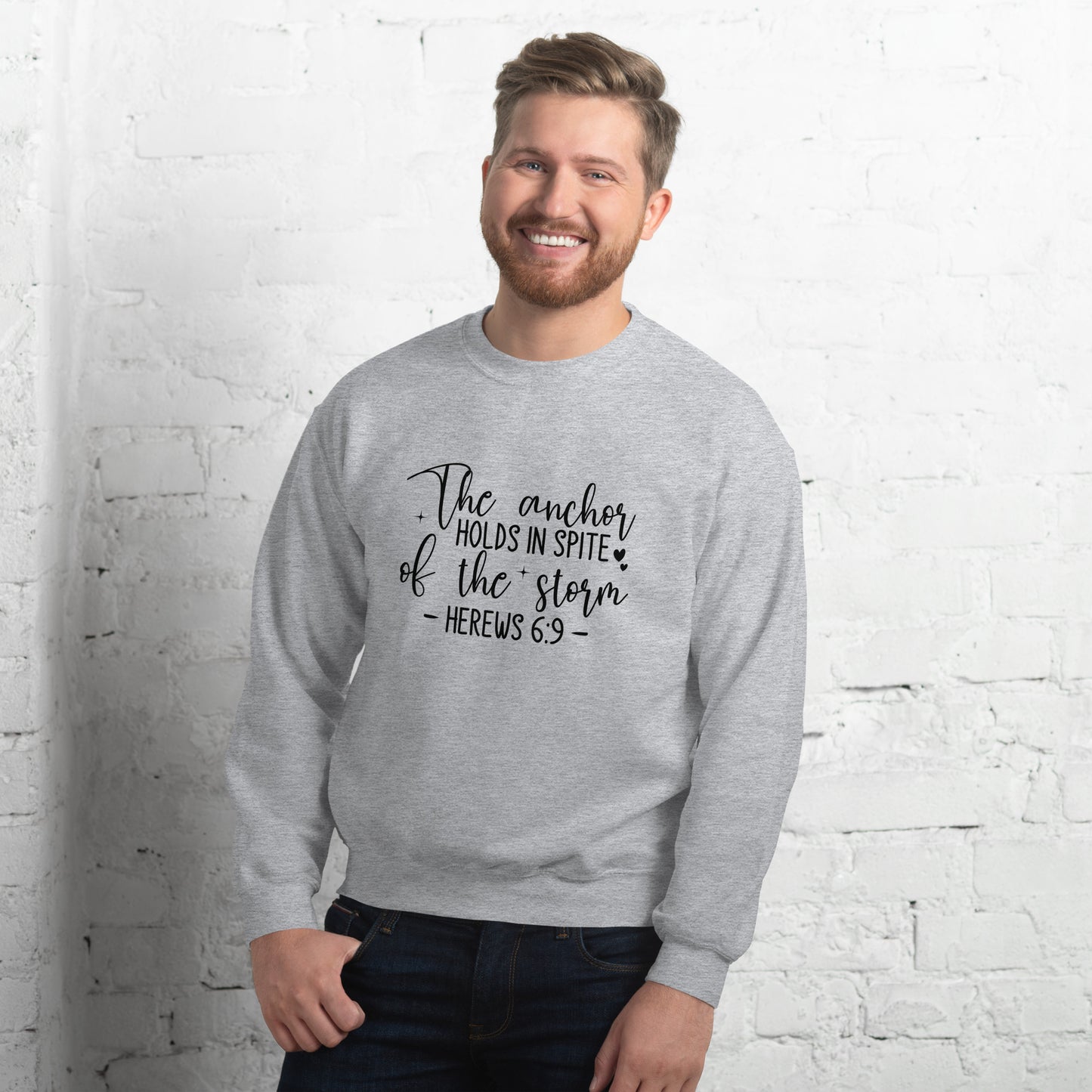 The Anchor Holds in Spit of the Storm (Hebrews 6:9) Sweatshirt - Color: Red