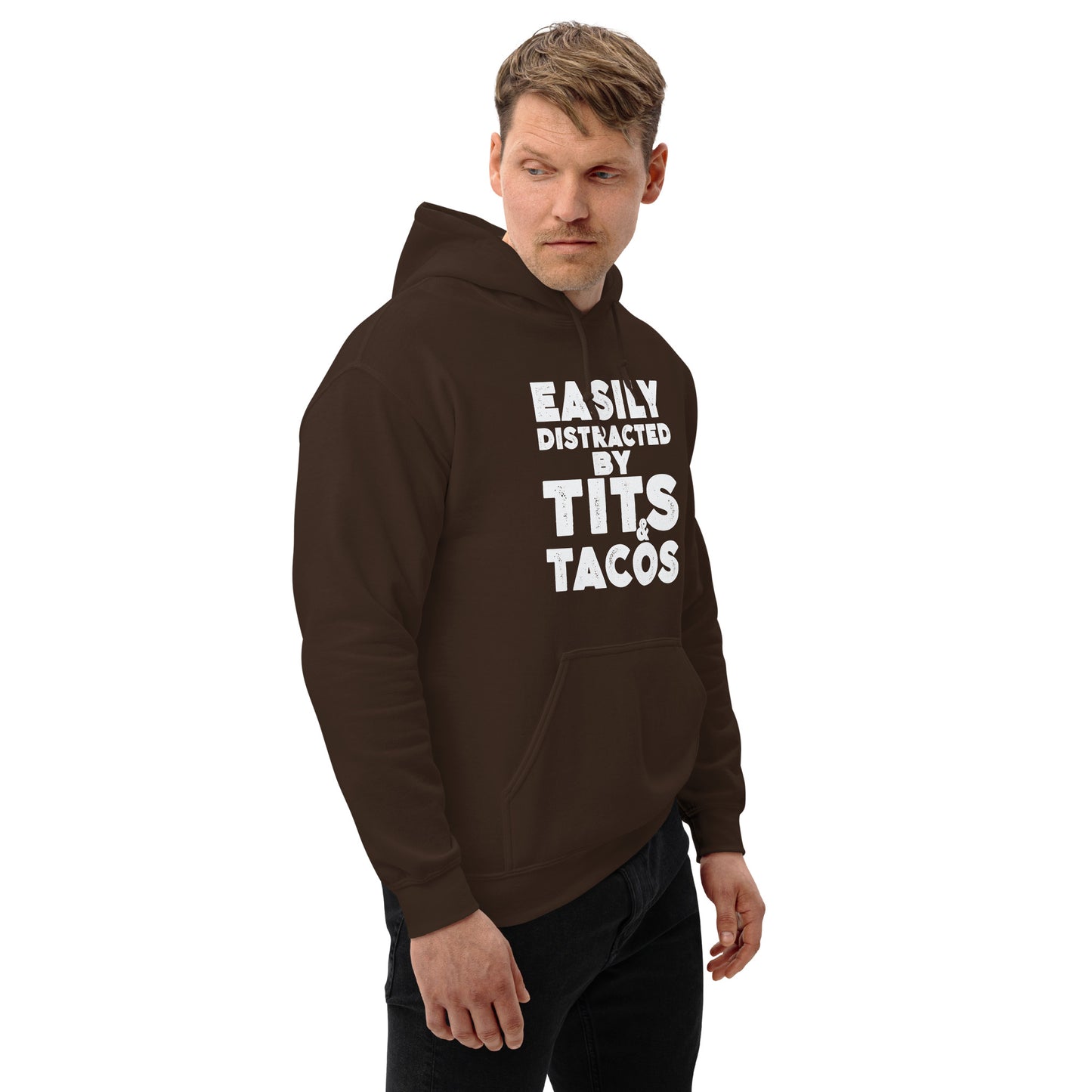 Easily Distracted by Tits and Tacos Hoodie - Color: Black
