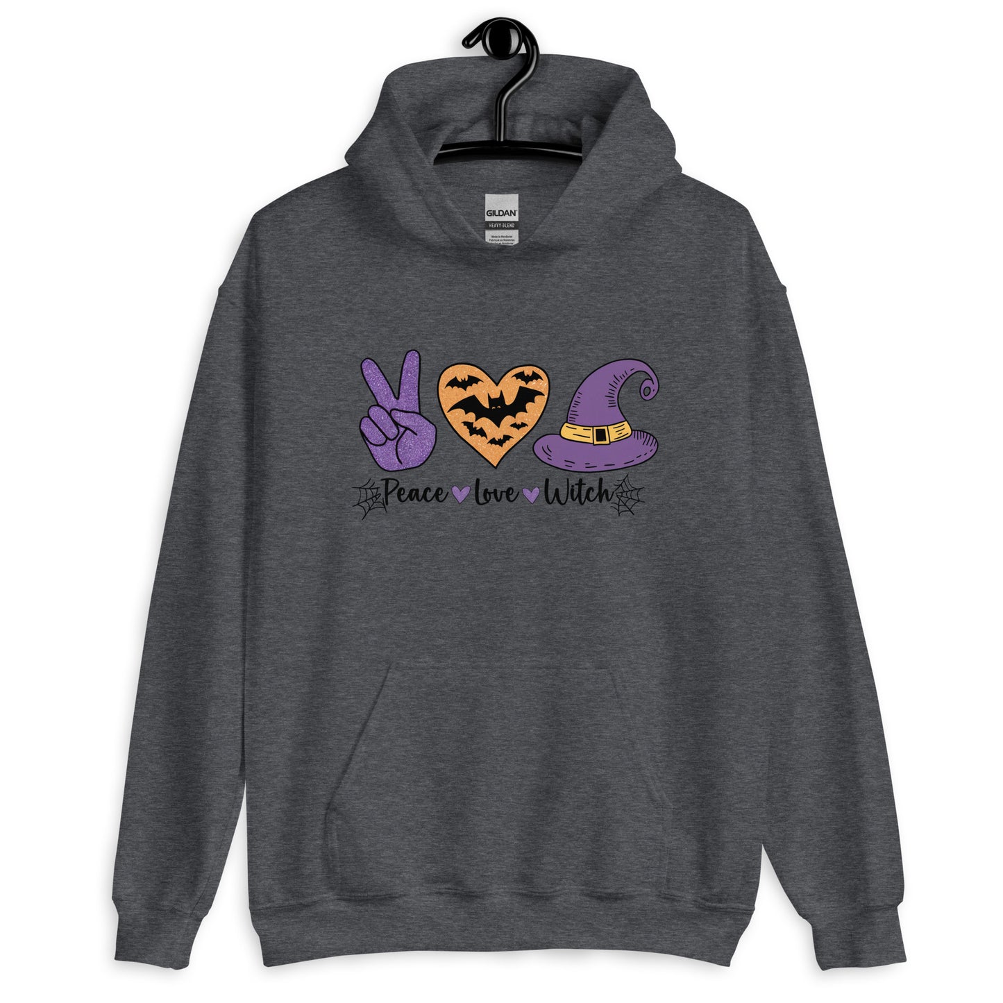 Peace Love Witch Hoodie (Halloween Witch) - Color: Dark Heather