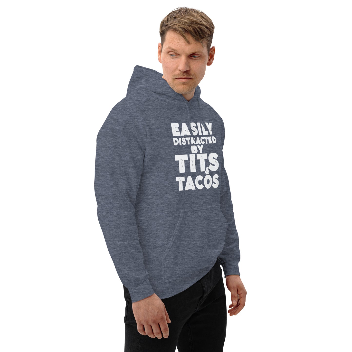 Easily Distracted by Tits and Tacos Hoodie - Color: Black