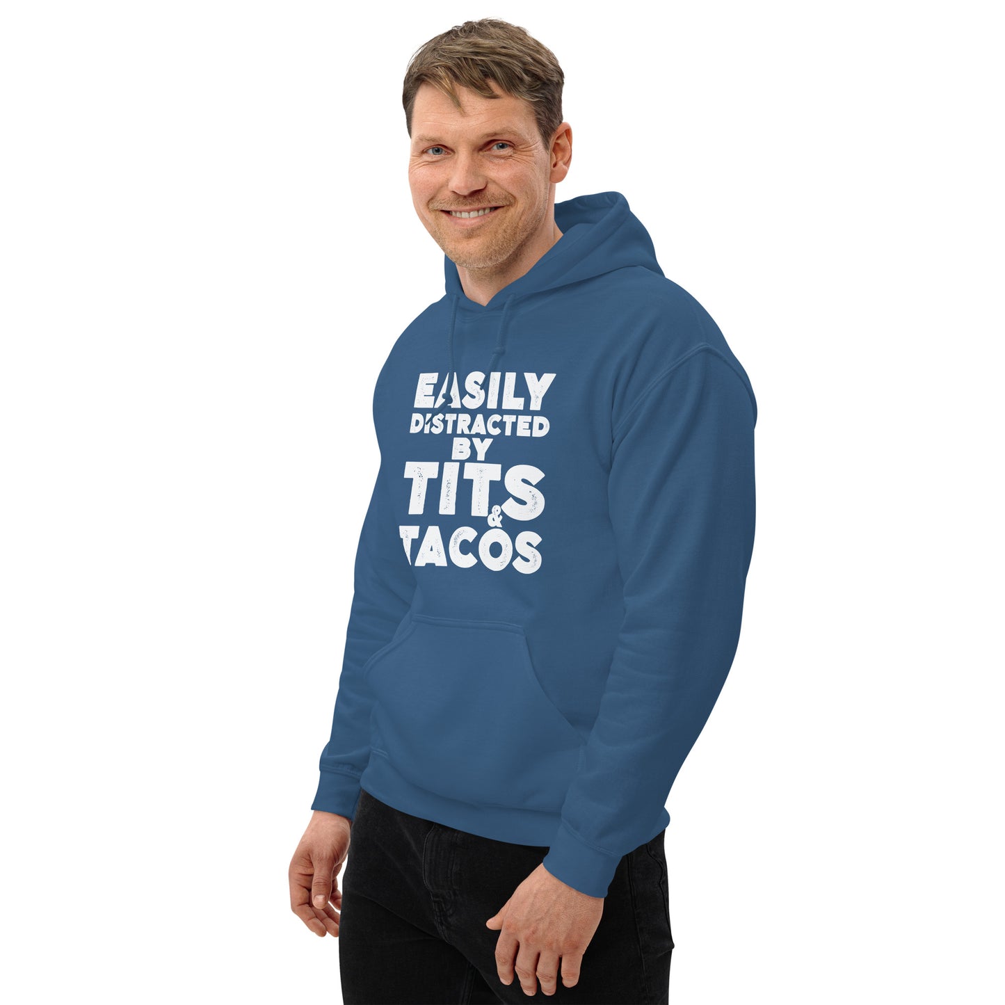Easily Distracted by Tits and Tacos Hoodie - Color: Black