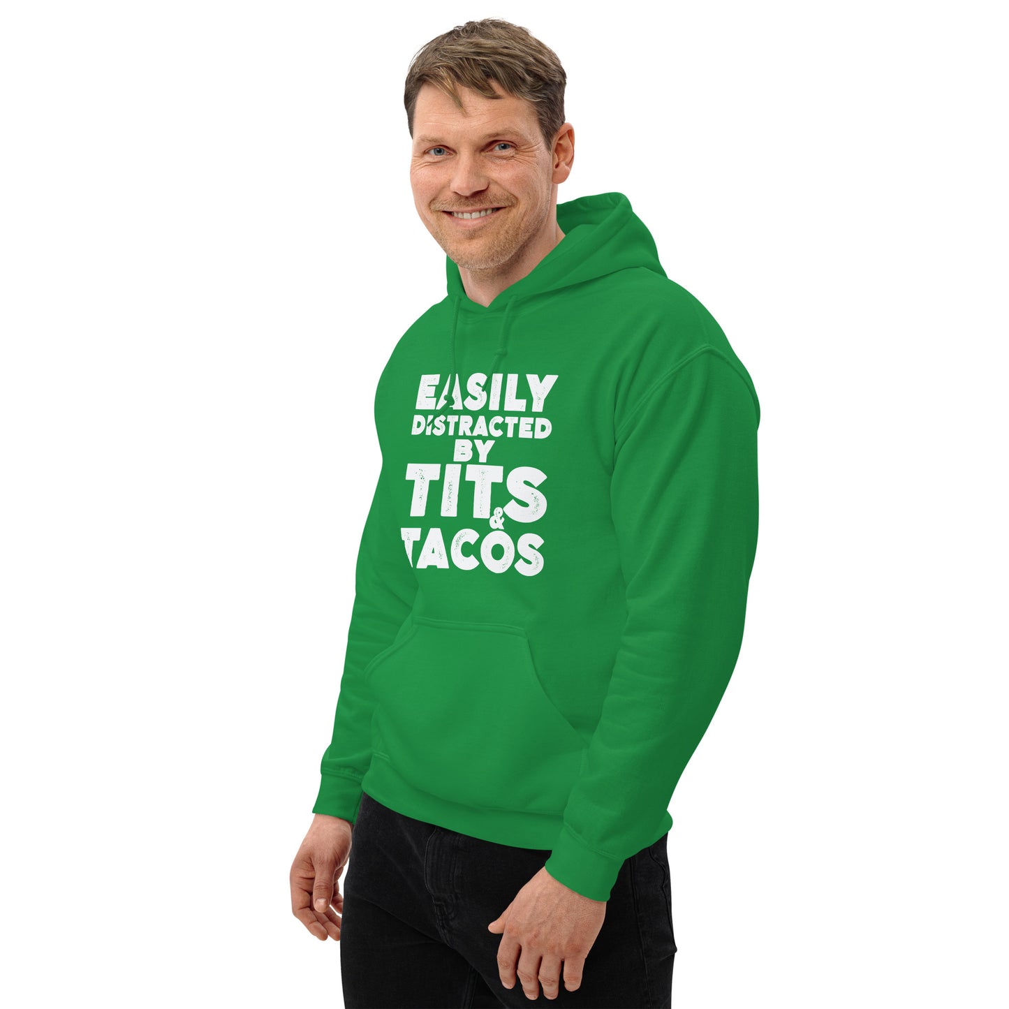 Easily Distracted by Tits and Tacos Hoodie - Color: Black