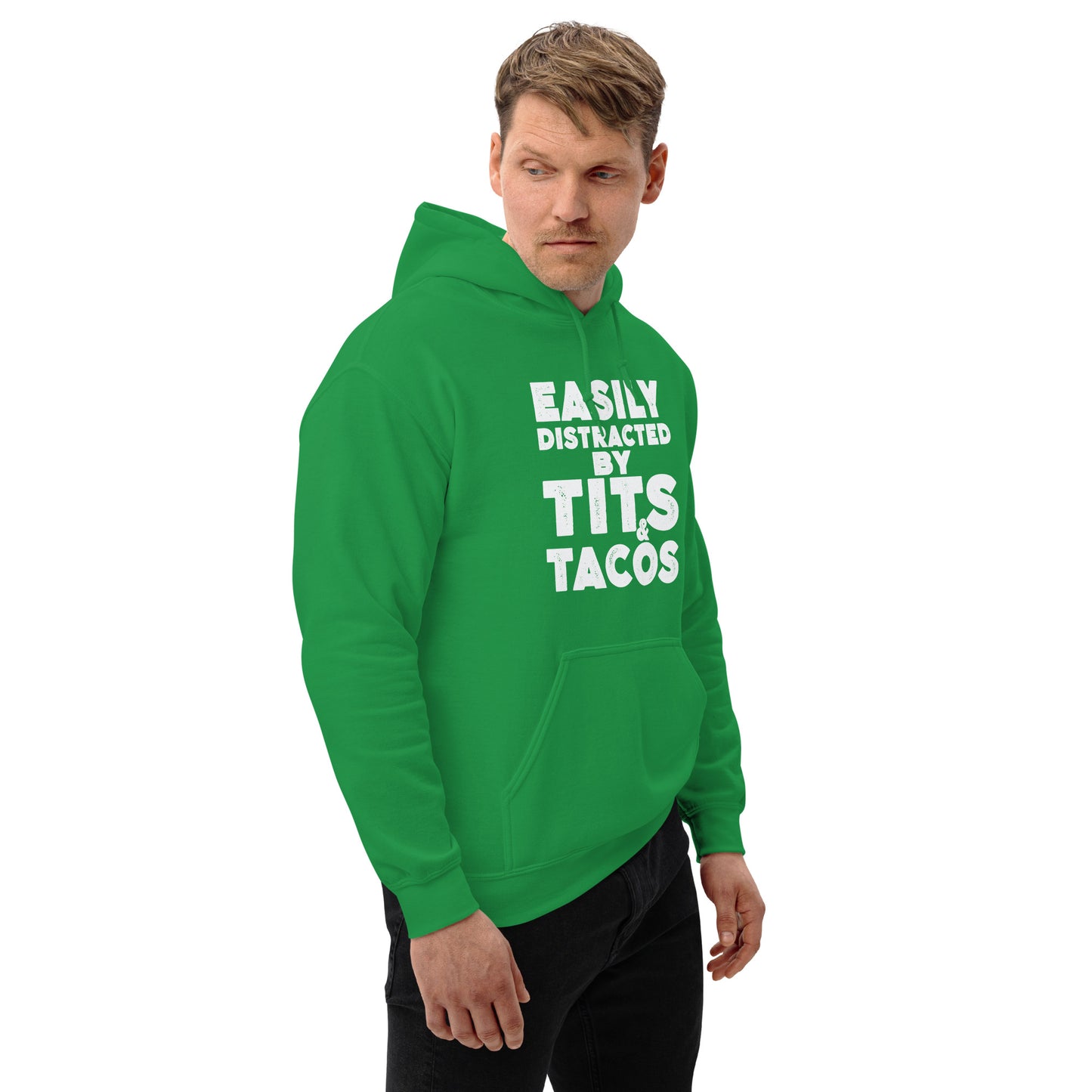 Easily Distracted by Tits and Tacos Hoodie - Color: Black