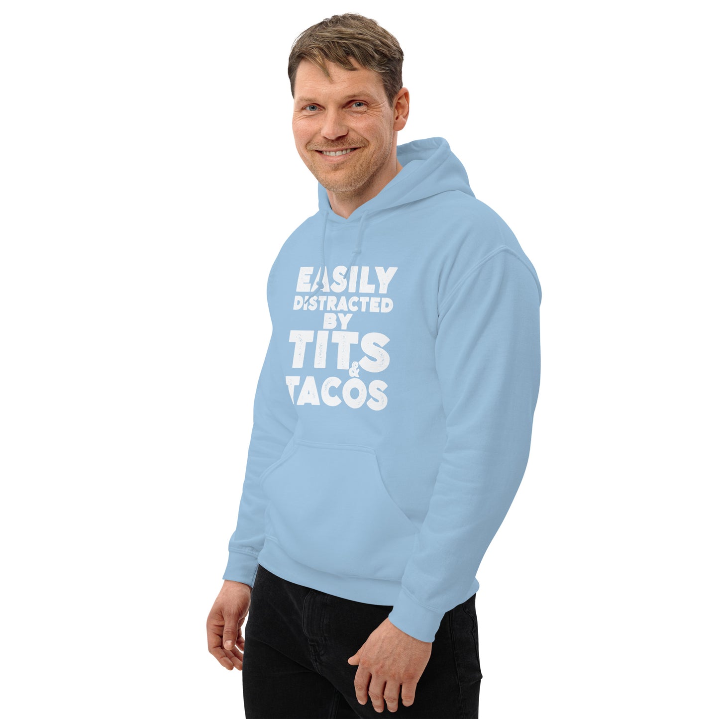 Easily Distracted by Tits and Tacos Hoodie - Color: Black
