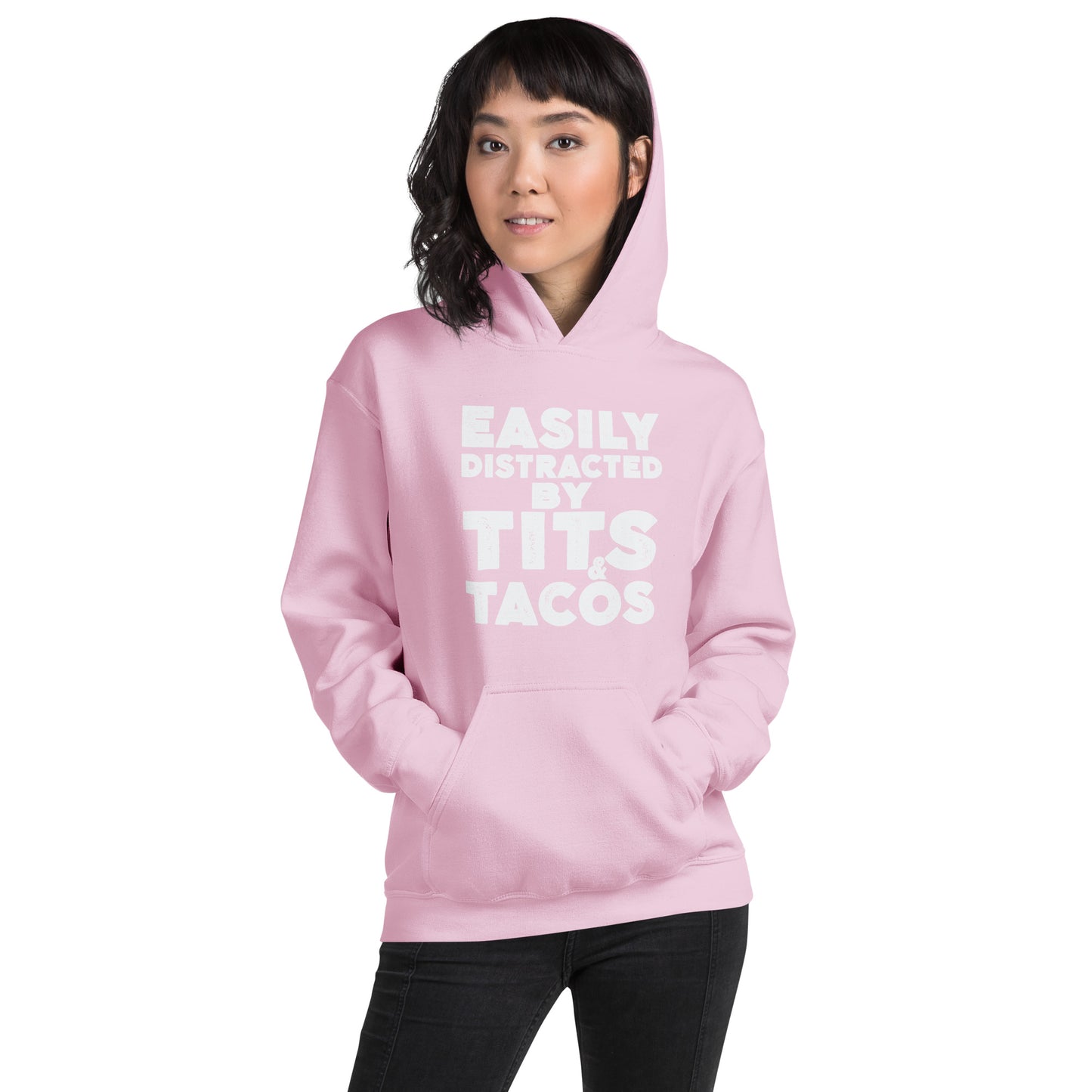 Easily Distracted by Tits and Tacos Hoodie - Color: Black