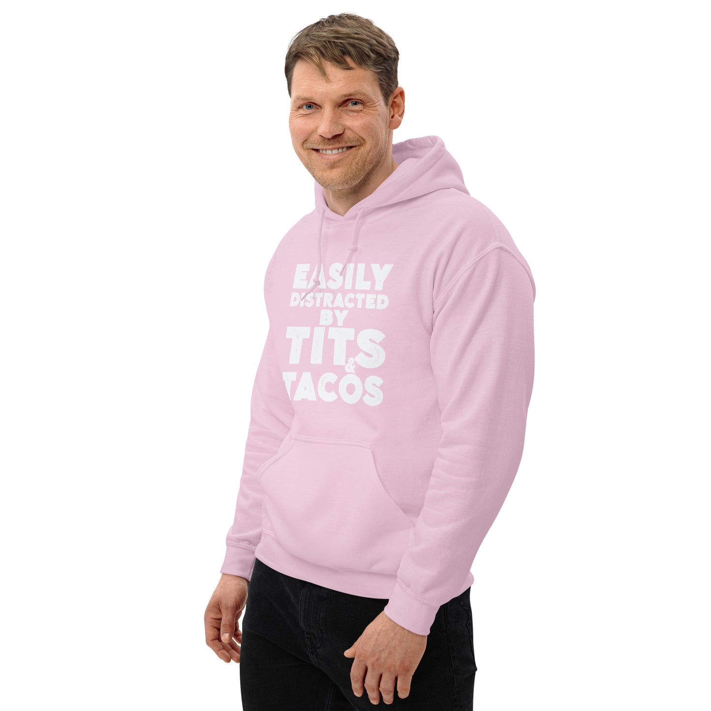 Easily Distracted by Tits and Tacos Hoodie - Color: Black