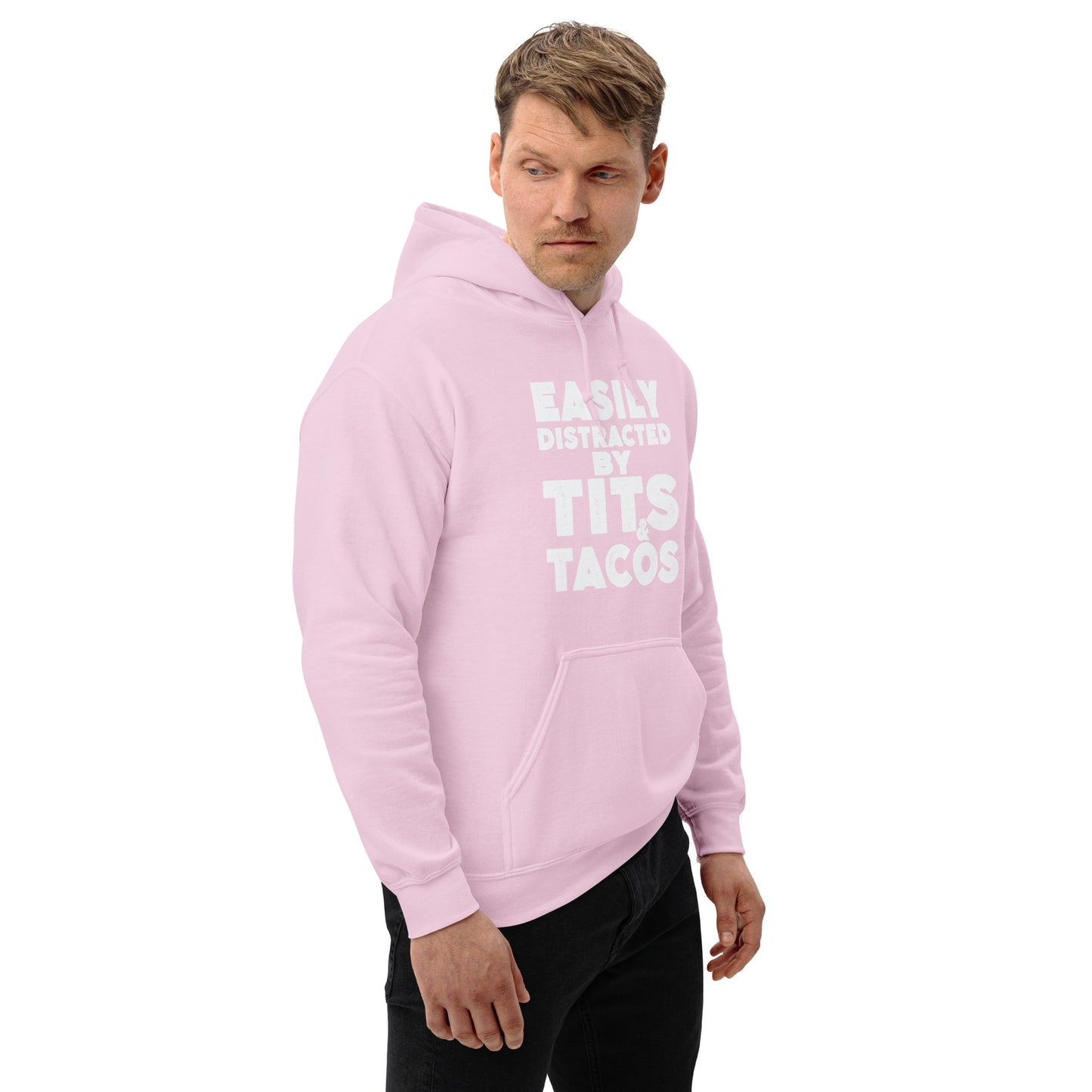 Easily Distracted by Tits and Tacos Hoodie - Color: Black