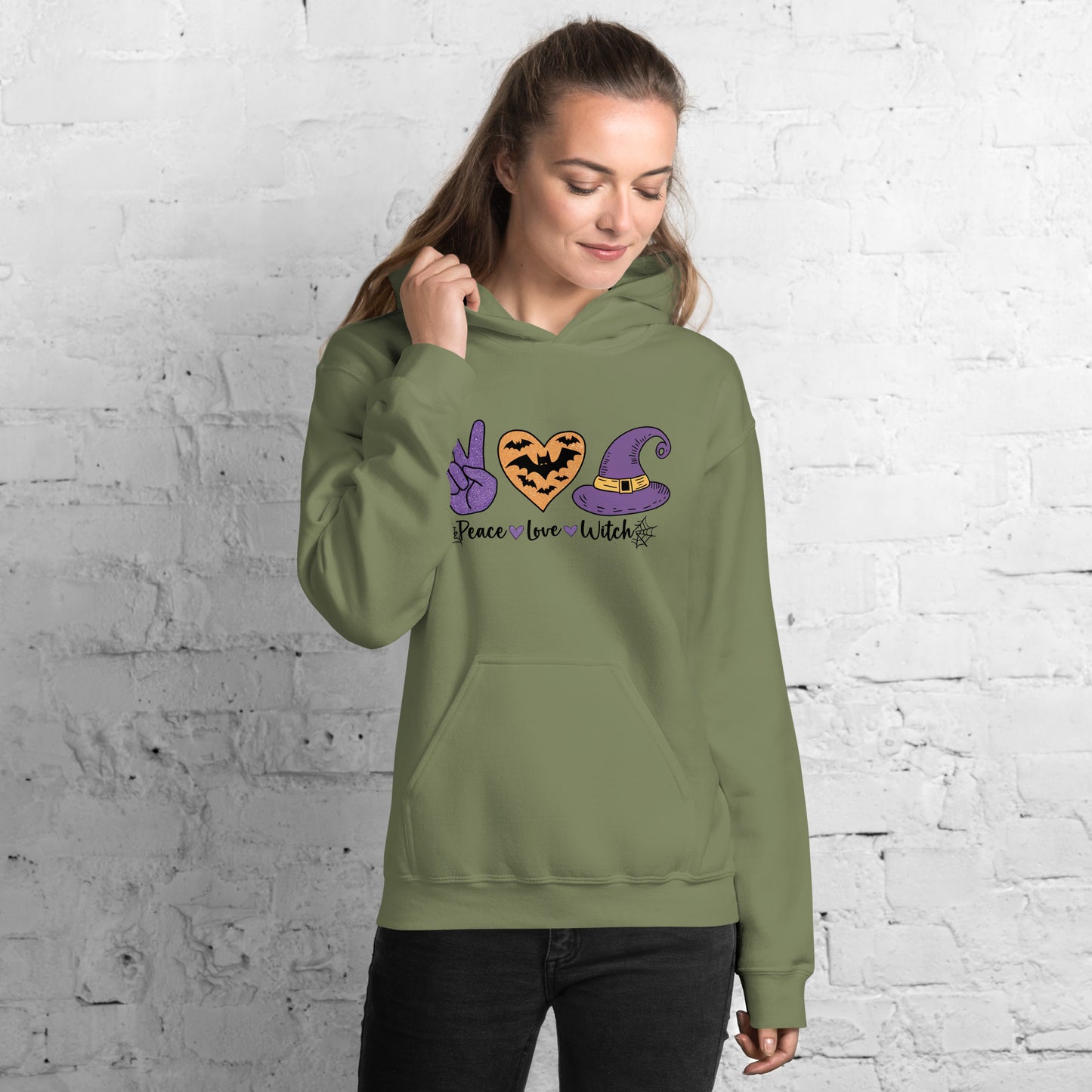 Peace Love Witch Hoodie (Halloween Witch) - Color: Red