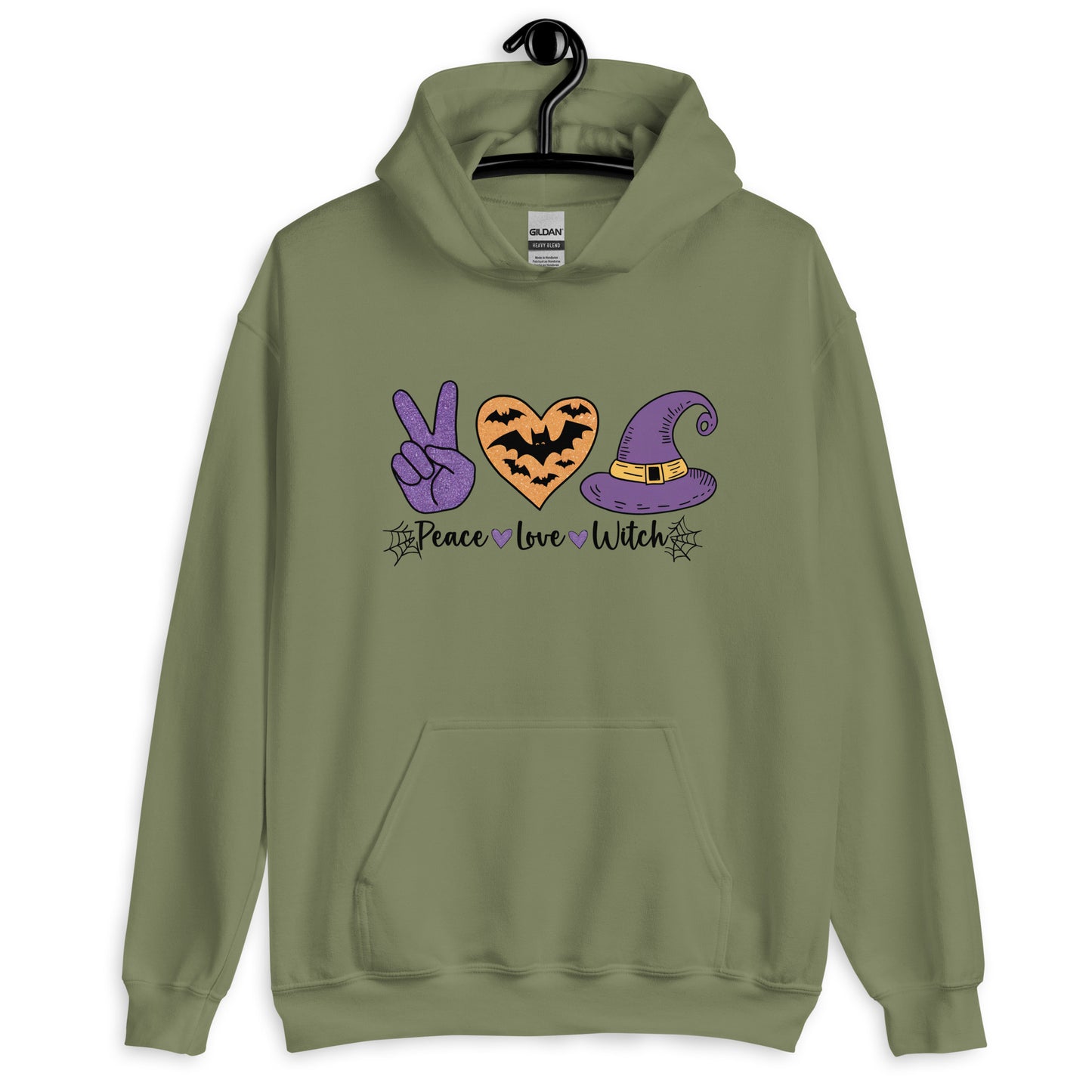 Peace Love Witch Hoodie (Halloween Witch) - Color: Military Green