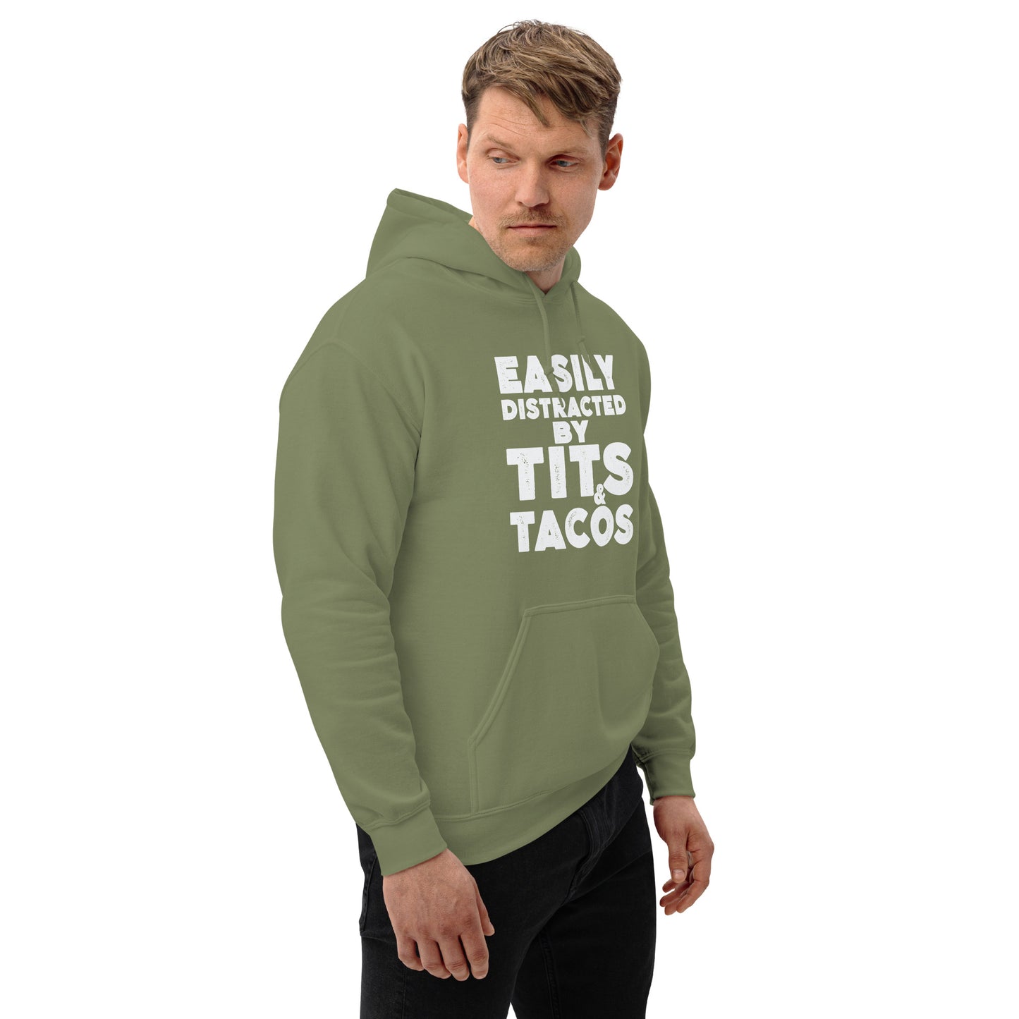 Easily Distracted by Tits and Tacos Hoodie - Color: Black