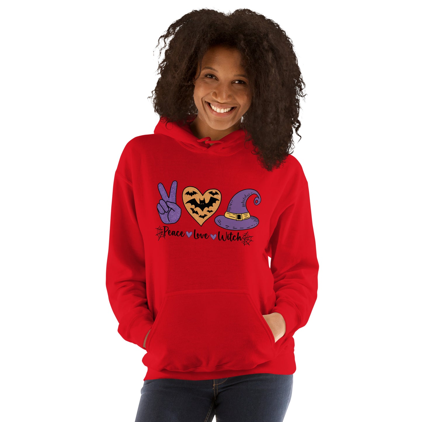 Peace Love Witch Hoodie (Halloween Witch) - Color: Red