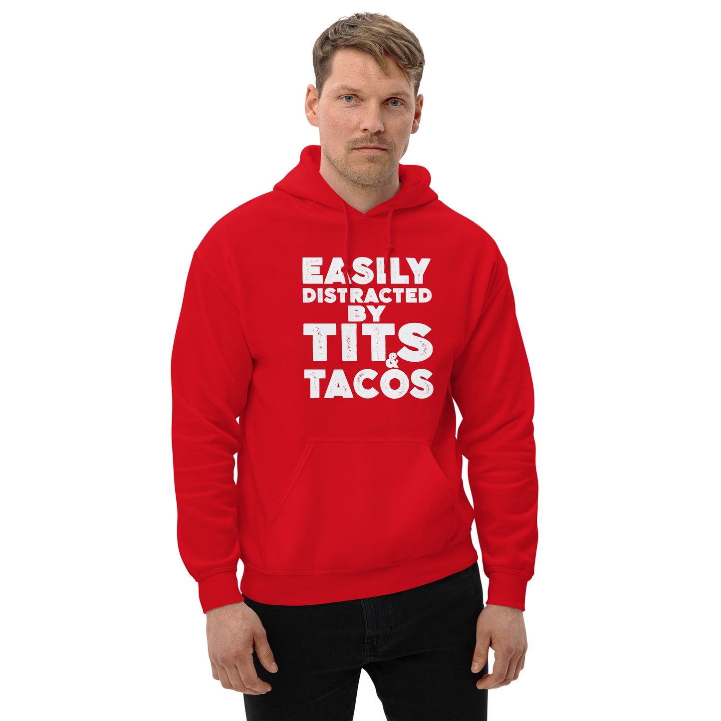 Easily Distracted by Tits and Tacos Hoodie - Color: Red