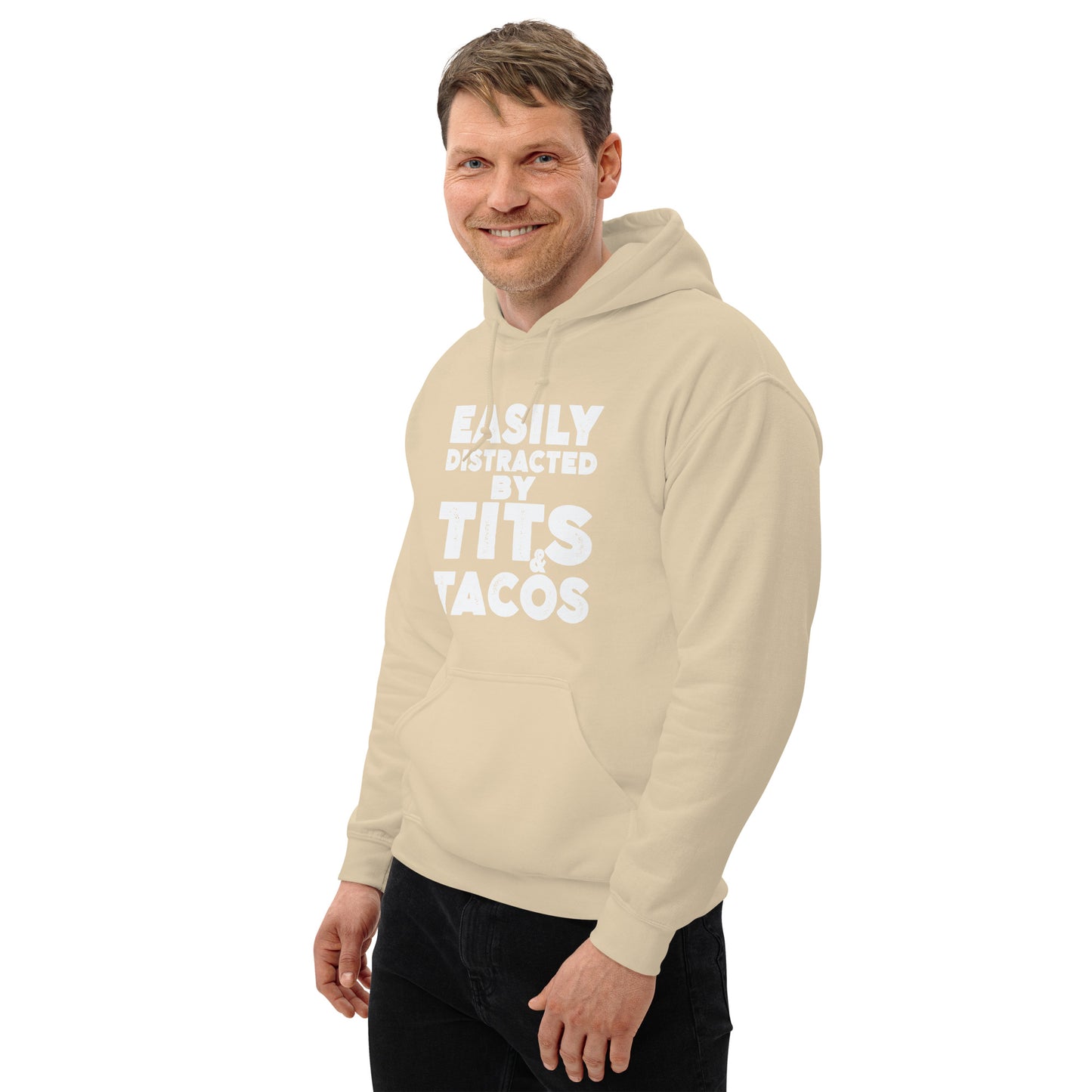 Easily Distracted by Tits and Tacos Hoodie - Color: Black