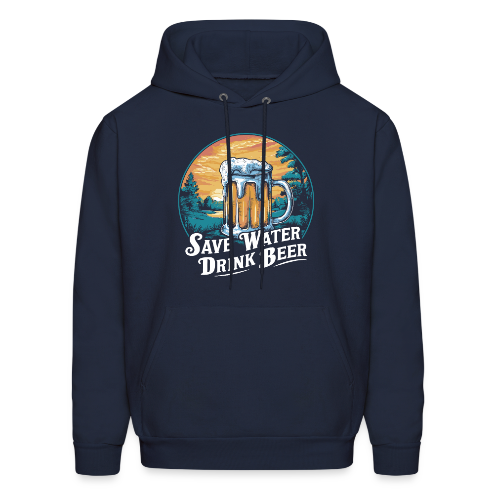 Men's Save Water Drink Beer (Funny Beer Drinking) Hoodie - Color: navy