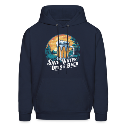 Men's Save Water Drink Beer (Funny Beer Drinking) Hoodie - Color: navy