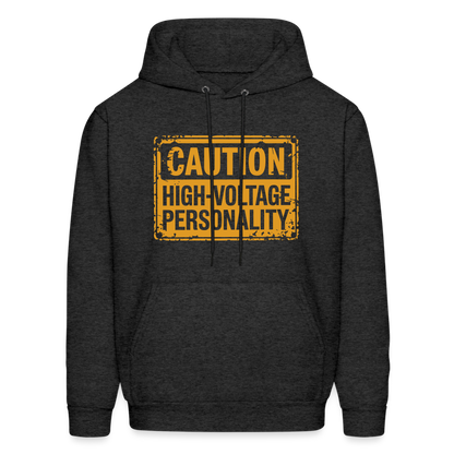 Caution High Voltage Personality Hoodie - charcoal grey