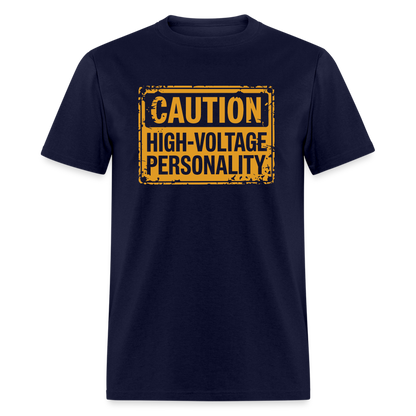 Caution High Voltage Personality T-Shirt - navy