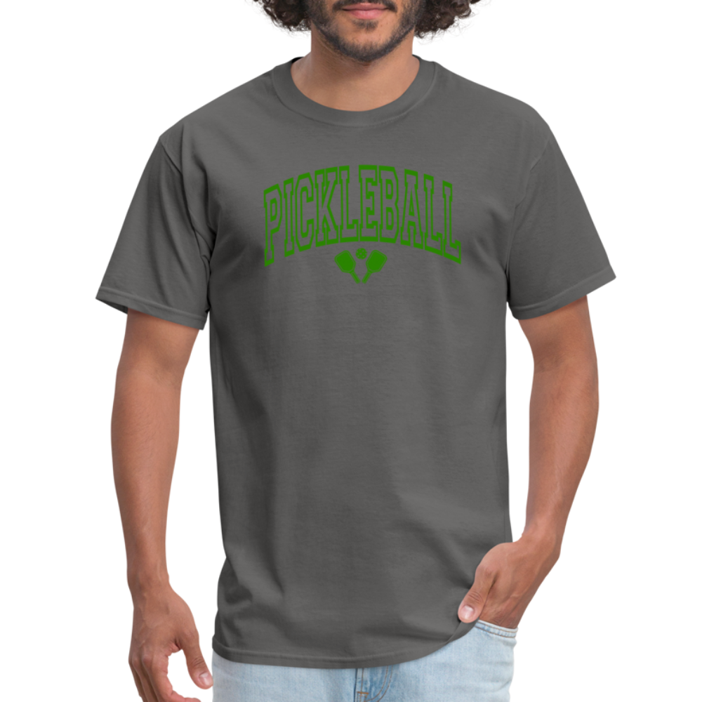 Pickleball T-Shirt (Arched Green Letters) - charcoal