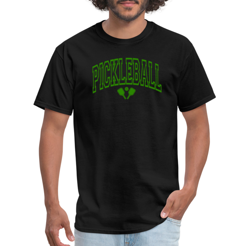 Pickleball T-Shirt (Arched Green Letters) - black