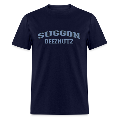 Suggon Deeznutz T-Shirt (in Blue Ball Colors - Funny Sexual Humor) Color: navy