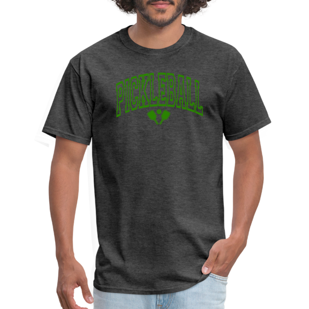 Pickleball T-Shirt (Arched Green Letters) - heather black