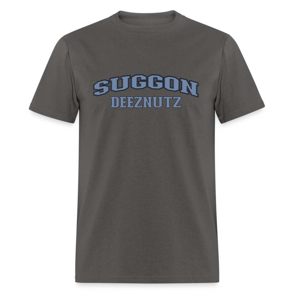 Suggon Deeznutz T-Shirt (in Blue Ball Colors - Funny Sexual Humor) Color: charcoal