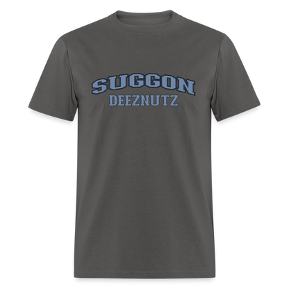 Suggon Deeznutz T-Shirt (in Blue Ball Colors - Funny Sexual Humor) Color: charcoal