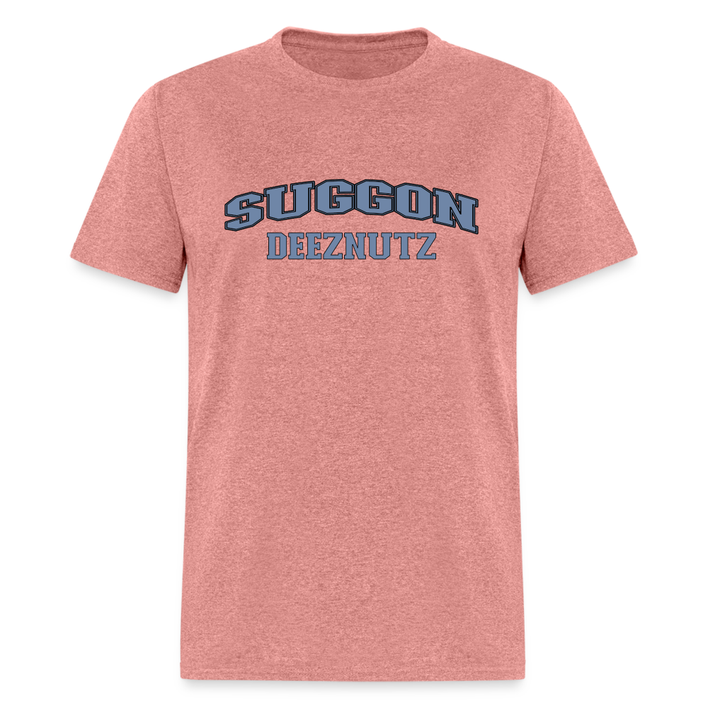 Suggon Deeznutz T-Shirt (in Blue Ball Colors - Funny Sexual Humor) Color: heather mauve