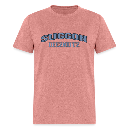 Suggon Deeznutz T-Shirt (in Blue Ball Colors - Funny Sexual Humor) Color: heather mauve