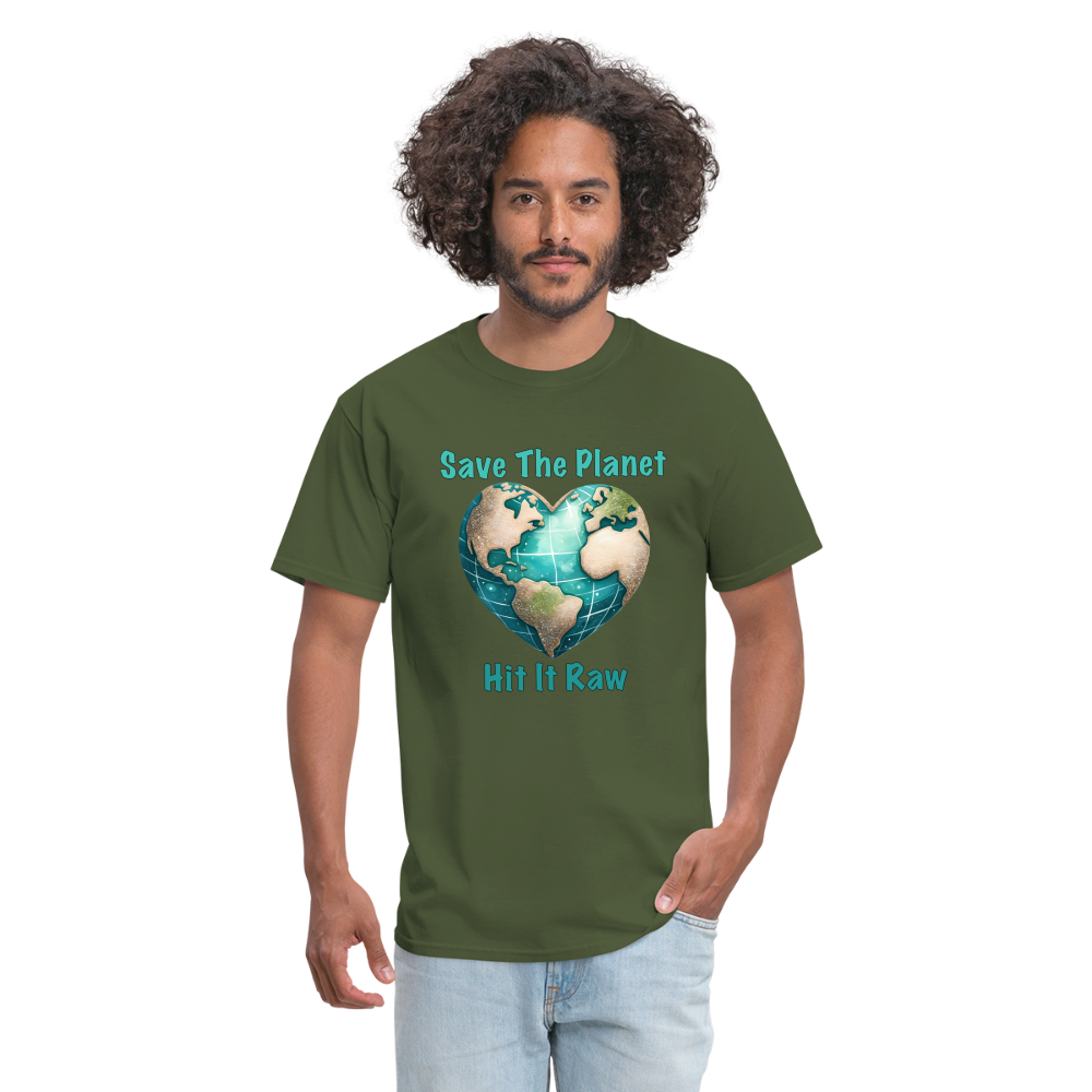 Save The Planet Hit It Raw T-Shirt (Fun Environmental Awareness) Color: heather black