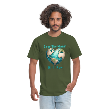 Save The Planet Hit It Raw T-Shirt (Fun Environmental Awareness) Color: heather black