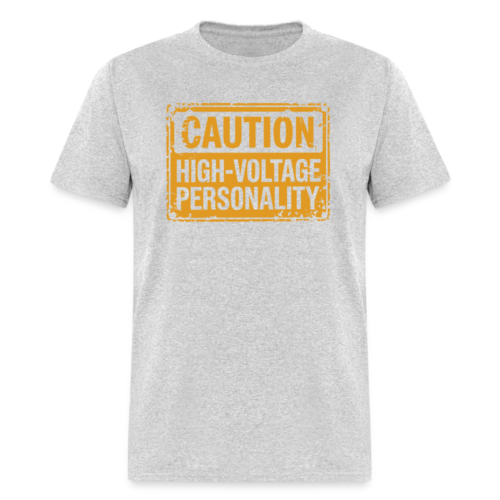 Caution High Voltage Personality T-Shirt - heather gray