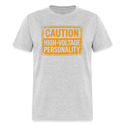 Caution High Voltage Personality T-Shirt - heather gray