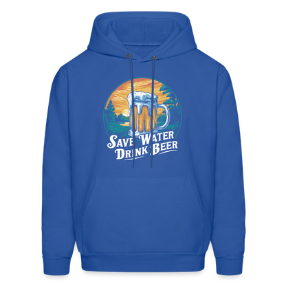 Men's Save Water Drink Beer (Funny Beer Drinking) Hoodie - Color: royal blue