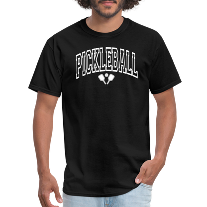 Pickleball T-Shirt (Arched White Letters) - black