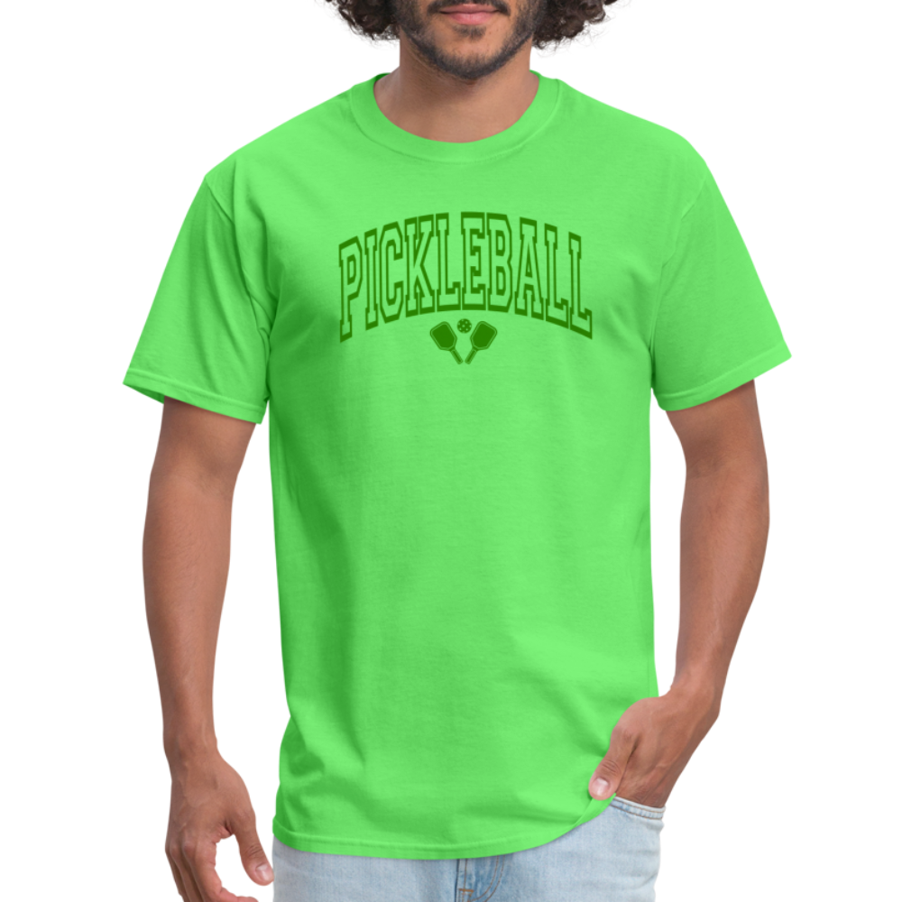 Pickleball T-Shirt (Arched Green Letters) Color: white