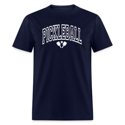 Pickleball T-Shirt (Arched White Letters) - navy