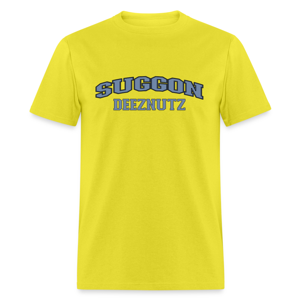 Suggon Deeznutz T-Shirt (in Blue Ball Colors - Funny Sexual Humor) Color: yellow