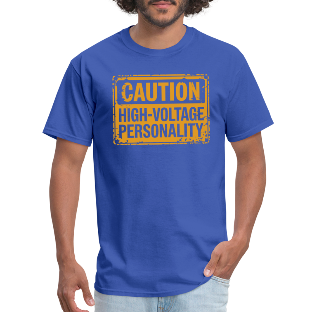 Caution High Voltage Personality T-Shirt - royal blue